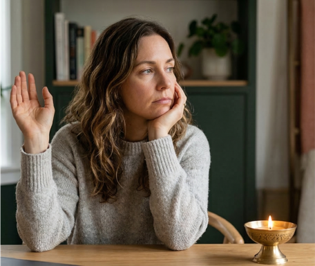 A newly diagnosed patient finding a quiet, grounded moment at home